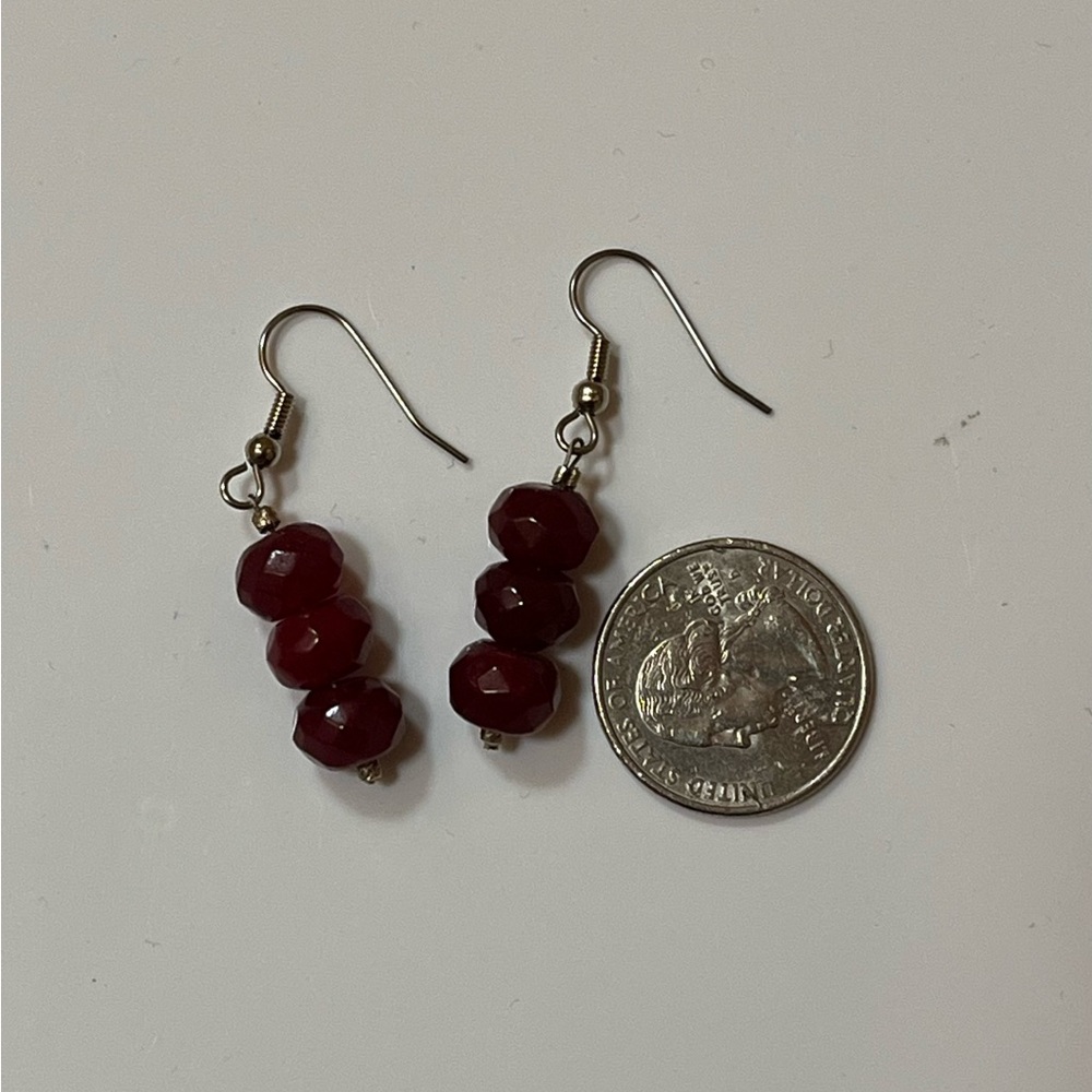 Boho Triple Garnet Dangle Earrings - Picture 3 of 4
